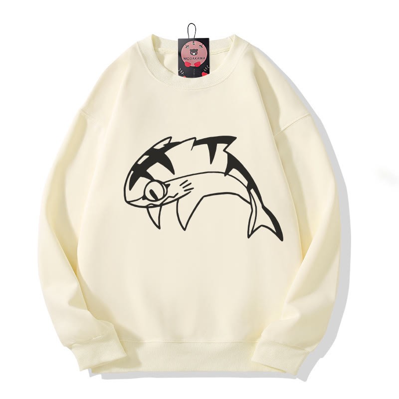 Sweatshirt mit Rundhalsausschnitt und Grafik eines springenden Hais - Beige - 5XL - image 1