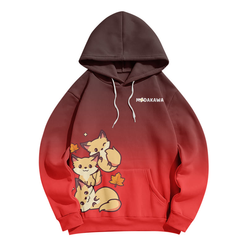 Modakawa Kapuzenpullover mit Farbverlauf, Fuchs- und Buchstabenprint, locker geschnitten - Red - 5XL - image 4