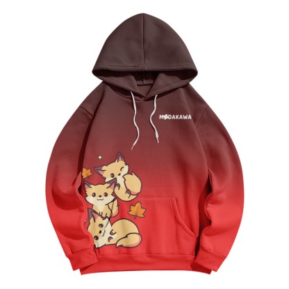 Modakawa Kapuzenpullover mit Farbverlauf, Fuchs- und Buchstabenprint, locker geschnitten - Red - 5XL - image 4