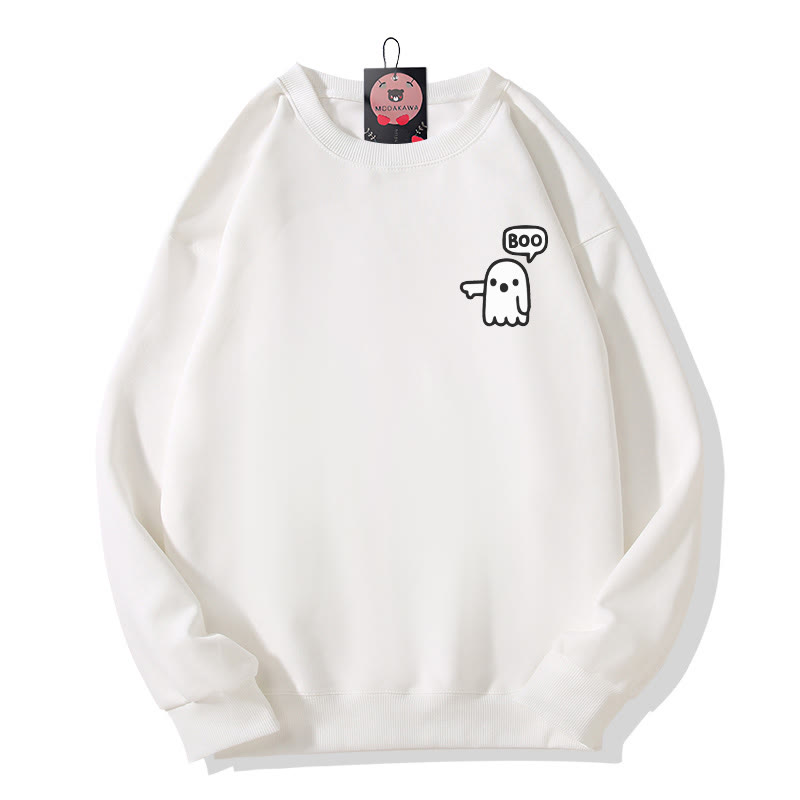 Boo Ghost Reaching Out Halloween Graphic Round Collar Sweatshirt - White - 5XL - image 2