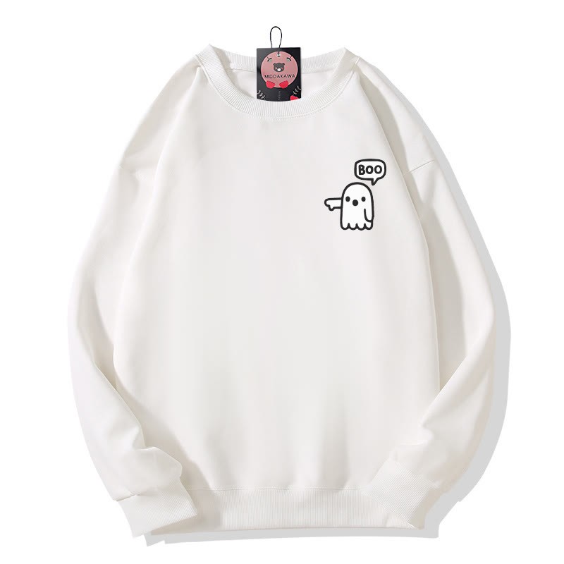 Boo Ghost Reaching Out Halloween Graphic Round Collar Sweatshirt - White - 5XL - image 2