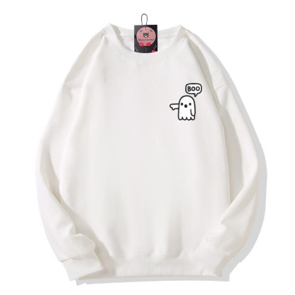 Boo Ghost Reaching Out Halloween Graphic Round Collar Sweatshirt - White - 5XL - image 2