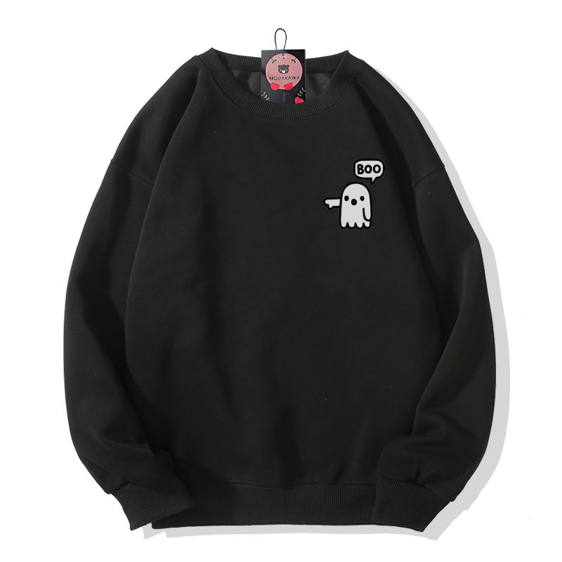 Boo Ghost Reaching Out Halloween Graphic Round Collar Sweatshirt - Black - 5XL - image 1