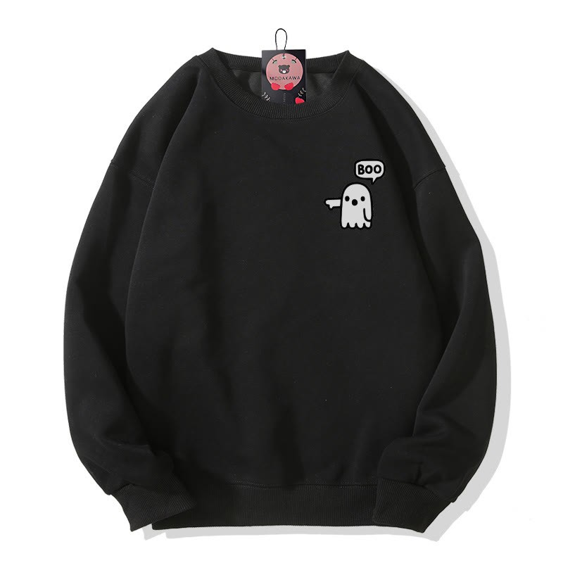 Boo Ghost Reaching Out Halloween Graphic Round Collar Sweatshirt - Black - 5XL - image 1