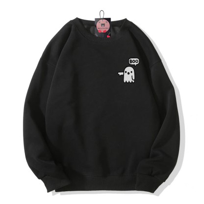 Boo Ghost Reaching Out Halloween Graphic Round Collar Sweatshirt - Black - 5XL - image 1