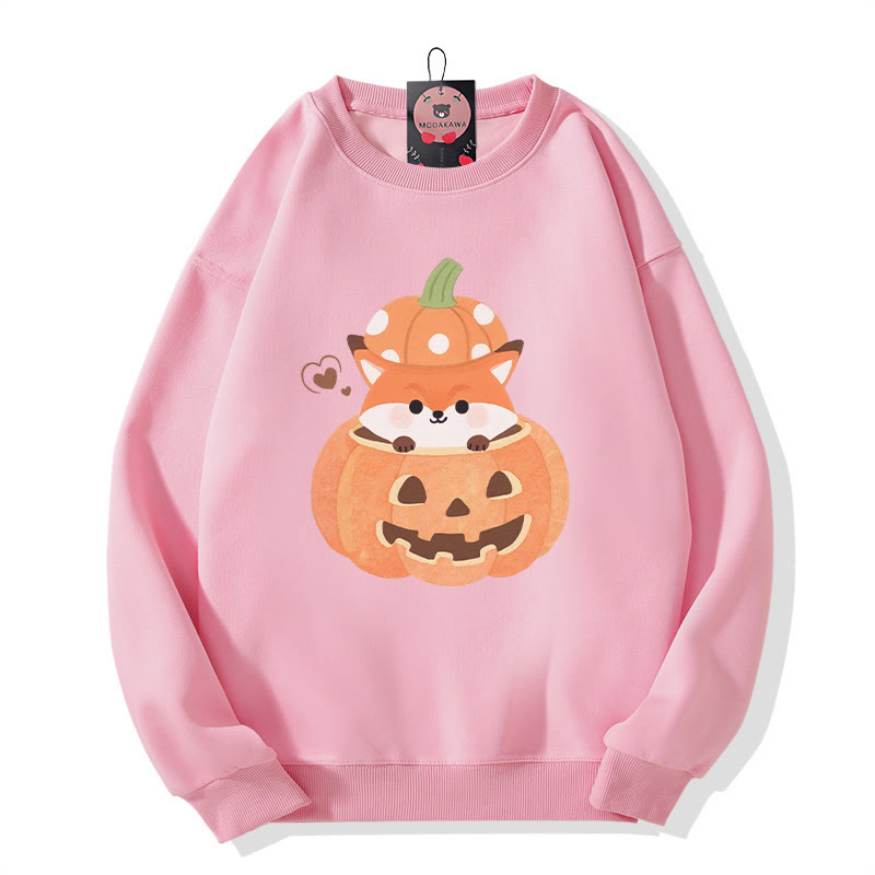 Fuchs sitzt in Kürbis Halloween-Grafik Rundhals-Sweatshirt - Pink - 5XL - image 2