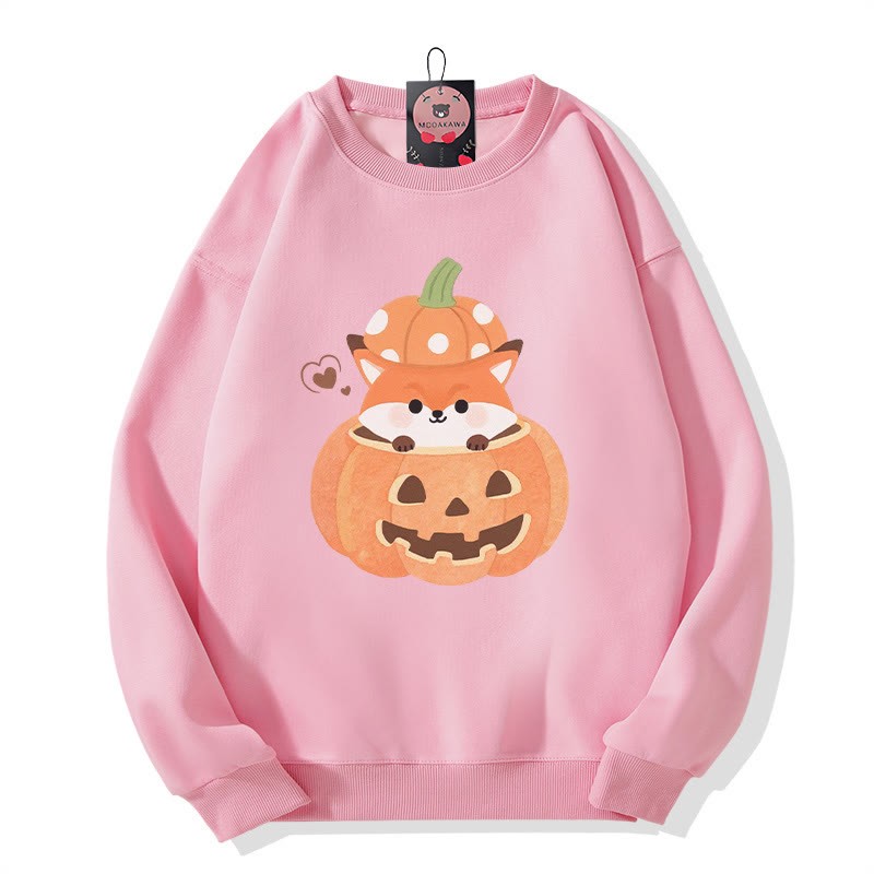 Fuchs sitzt in Kürbis Halloween-Grafik Rundhals-Sweatshirt - Pink - 5XL - image 2