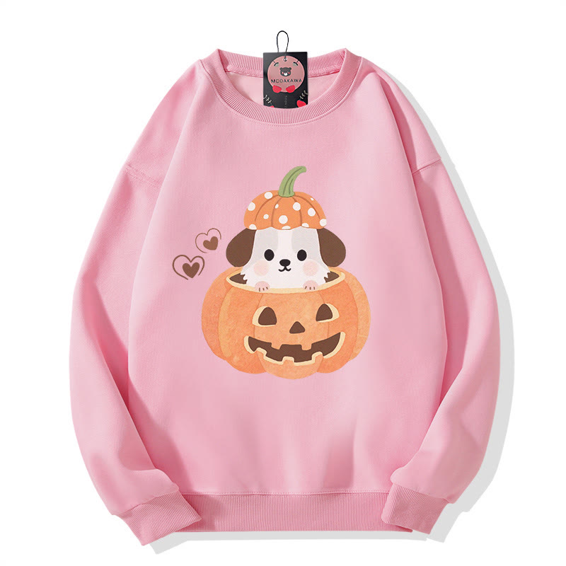 Sweatshirt mit Rundhalsausschnitt und Welpenmotiv in Kürbis – Halloween-Grafik – Sweatshirt - Pink - 5XL - image 2