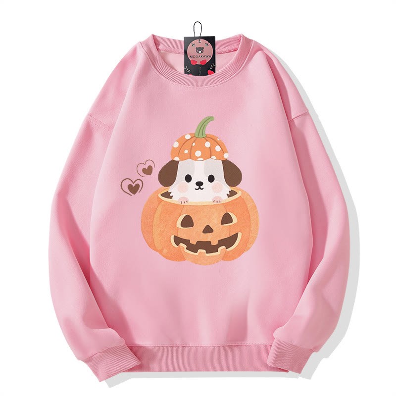 Sweatshirt mit Rundhalsausschnitt und Welpenmotiv in Kürbis – Halloween-Grafik – Sweatshirt - Pink - 5XL - image 2