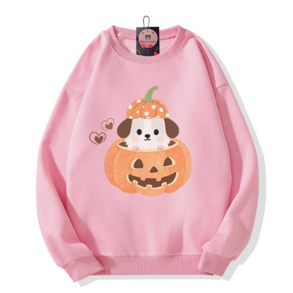 Sweatshirt mit Rundhalsausschnitt und Welpenmotiv in Kürbis – Halloween-Grafik – Sweatshirt - Pink - 5XL - image 2