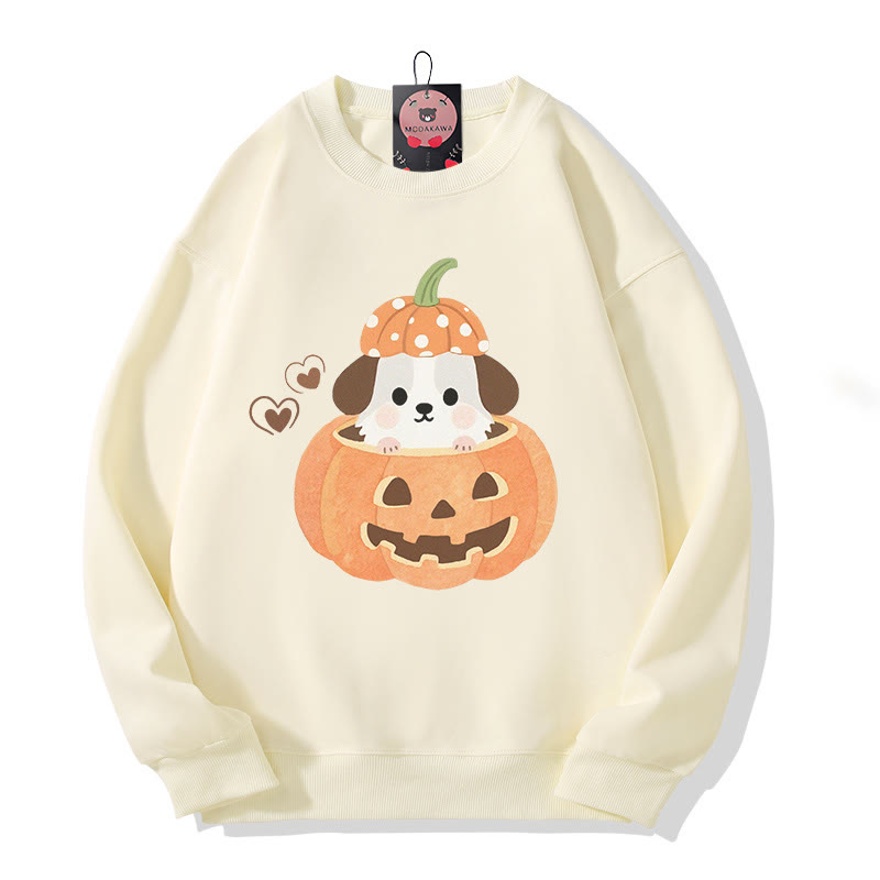 Sweatshirt mit Rundhalsausschnitt und Welpenmotiv in Kürbis – Halloween-Grafik – Sweatshirt - Beige - 5XL - image 1