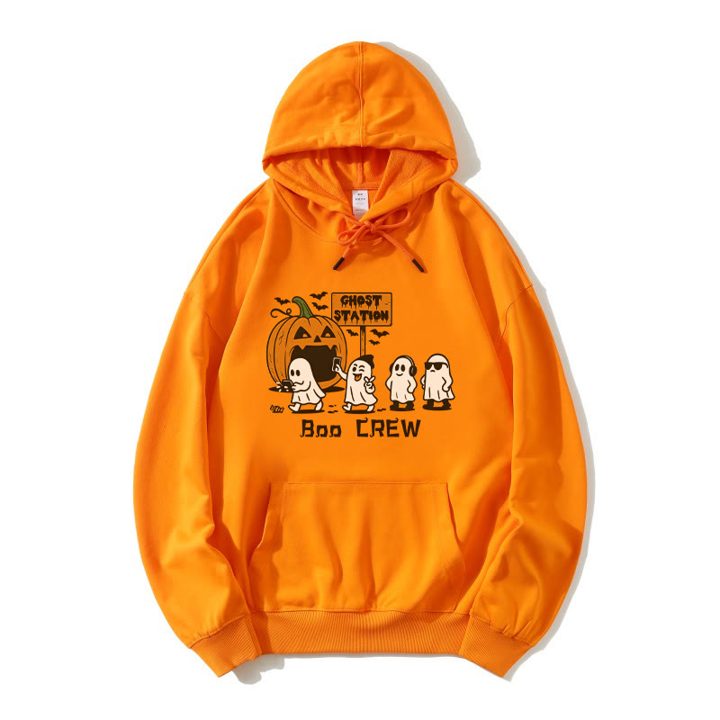 Ghost Pumpkin Station Halloween Grafik Lose Hoodie - Orange - 5XL - image 2
