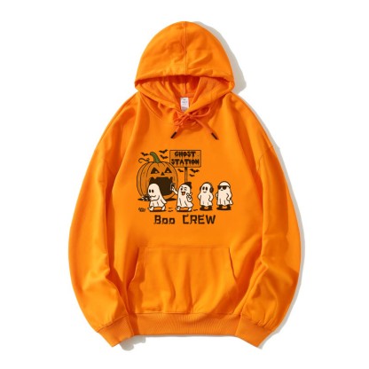 Ghost Pumpkin Station Halloween Grafik Lose Hoodie - Orange - 5XL - image 2