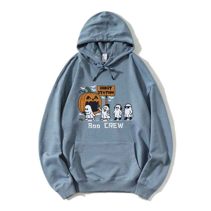Ghost Pumpkin Station Halloween Grafik Lose Hoodie - Staubiges Blau - 5XL - image 1
