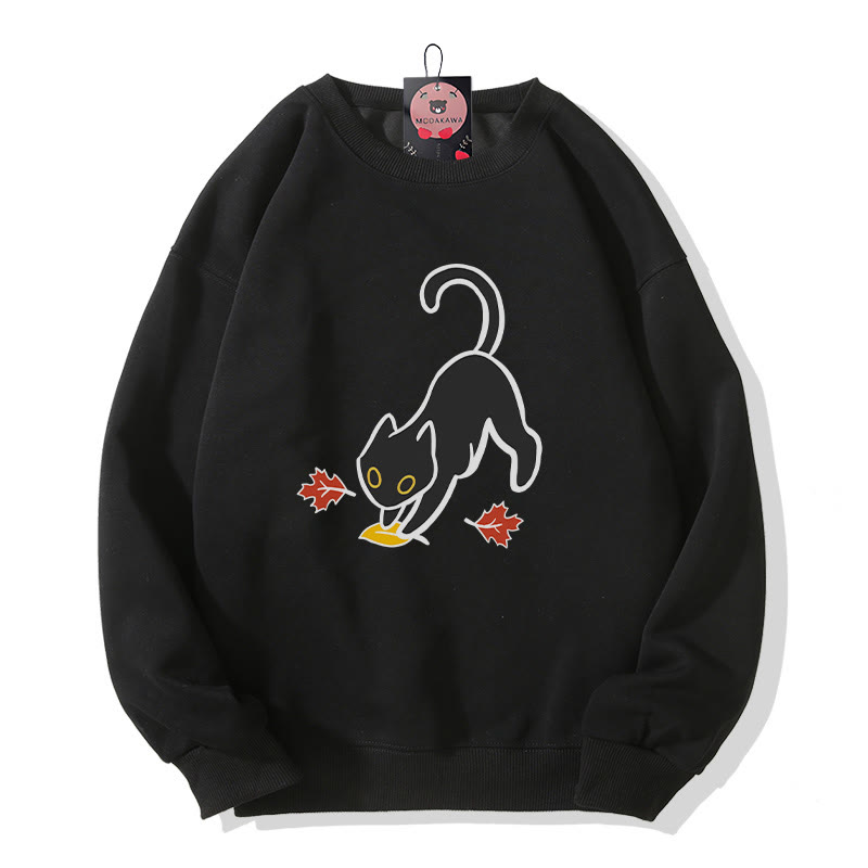 Schwarze Katze springt auf Blatt – Halloween-Grafik-Sweatshirt mit Rundhalsausschnitt - Black - 5XL - image 2