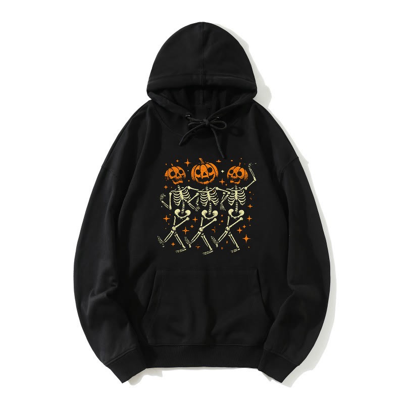 Tanzende Kürbisskelette Halloween Grafik Lose Hoodie - Schwarz - 5XL - image 4
