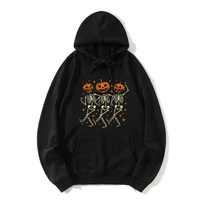 Tanzende Kürbisskelette Halloween Grafik Lose Hoodie - Schwarz - 5XL - image 4