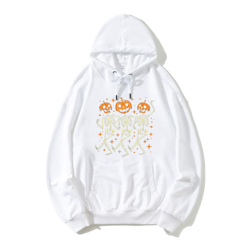 Tanzende Kürbisskelette Halloween Grafik Lose Hoodie - Weiß - 5XL - image 3