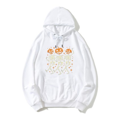 Tanzende Kürbisskelette Halloween Grafik Lose Hoodie - Weiß - 5XL - image 3
