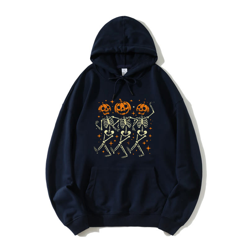 Tanzende Kürbisskelette Halloween Grafik Lose Hoodie - Purpurblau - 5XL - image 1