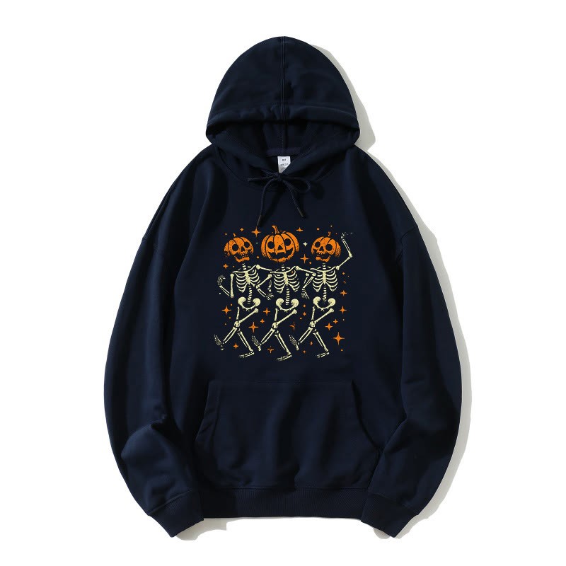 Tanzende Kürbisskelette Halloween Grafik Lose Hoodie - Purpurblau - 5XL - image 1
