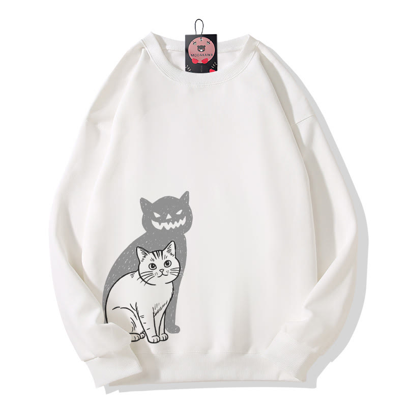 Katzen- und Kürbisgesicht-Schattenkatze Halloween-Grafik Rundhals-Sweatshirt - White - 5XL - image 2