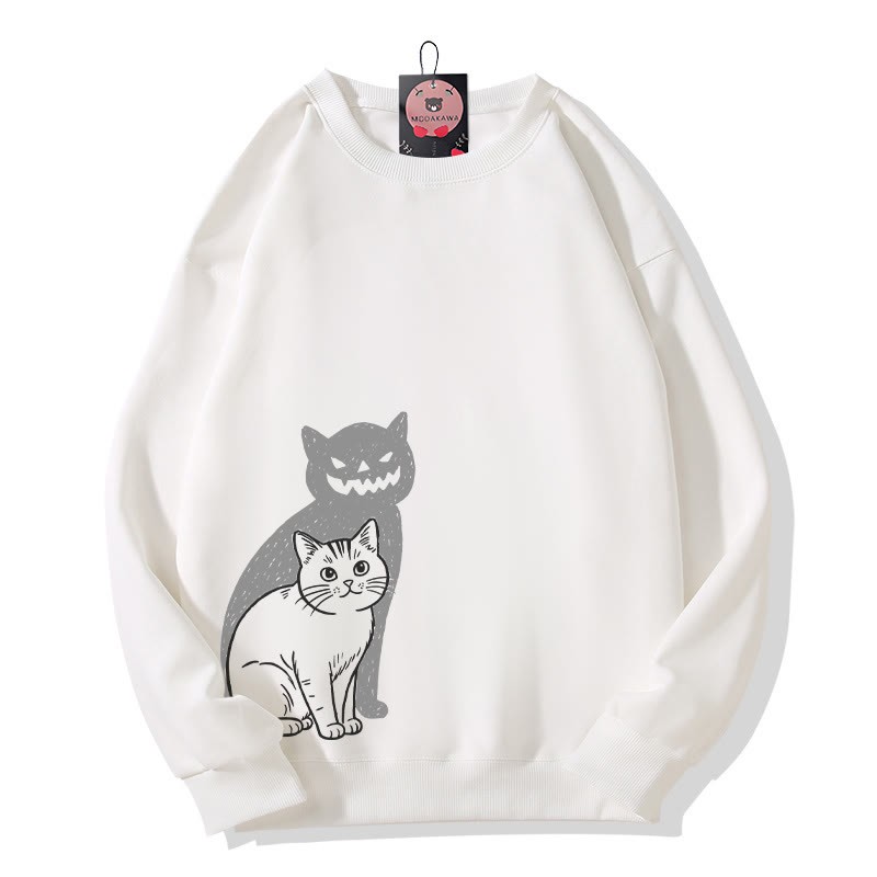 Katzen- und Kürbisgesicht-Schattenkatze Halloween-Grafik Rundhals-Sweatshirt - White - 5XL - image 2