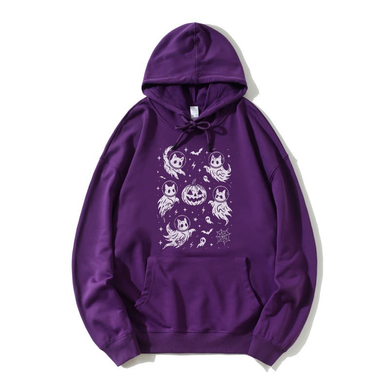 Geisterhafter Katzenkürbis Halloween Grafik Lose Hoodie - Lila - 5XL - image 2