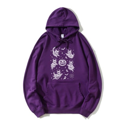 Geisterhafter Katzenkürbis Halloween Grafik Lose Hoodie - Lila - 5XL - image 2
