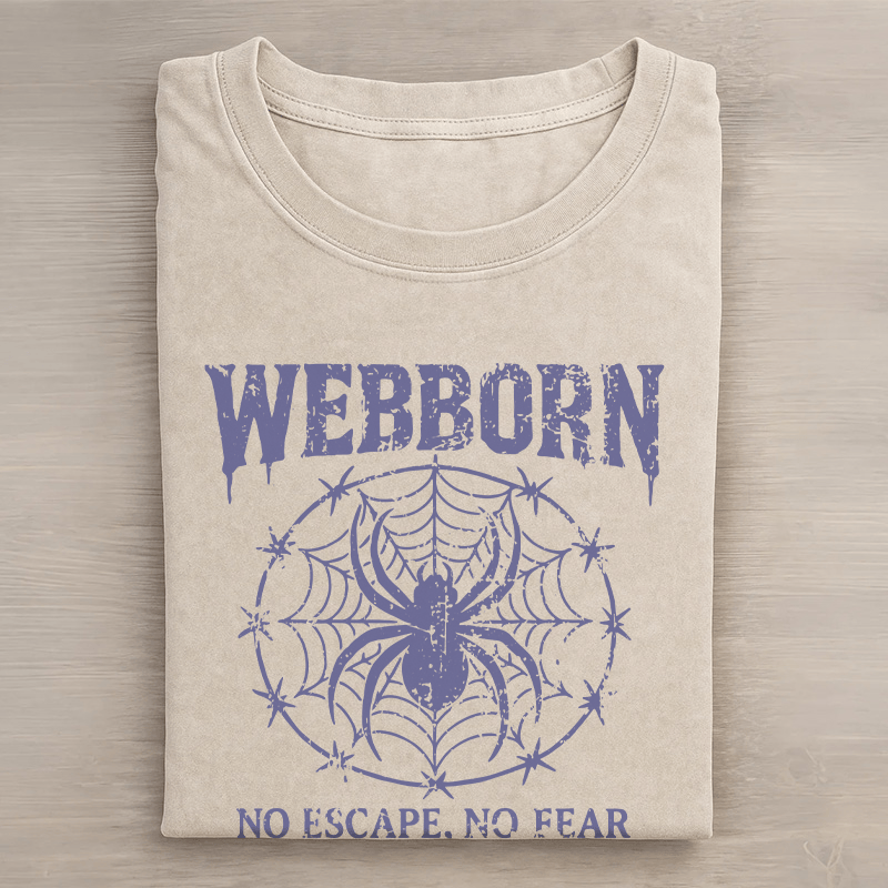 WEBBORN Spider Grafik Unisex Vintage gewaschenes T-Shirt - Aprikose - 5XL - image 2
