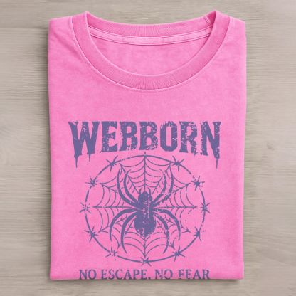 WEBBORN Spider Grafik Unisex Vintage gewaschenes T-Shirt - Rosenrot - 5XL - image 1