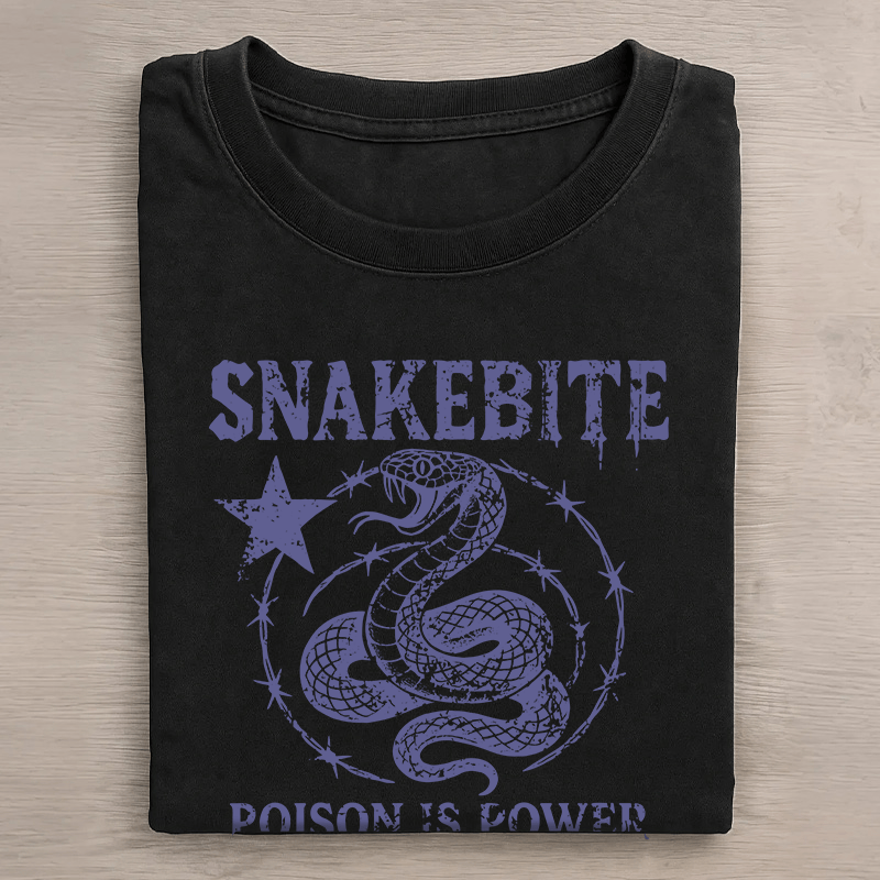 SNAKEBITE Unisex T-Shirt mit Schlangengrafik im Vintage-Stil, gewaschen - Schwarz - 5XL - image 3