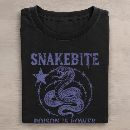 SNAKEBITE Unisex T-Shirt mit Schlangengrafik im Vintage-Stil, gewaschen - Schwarz - 5XL - image 3