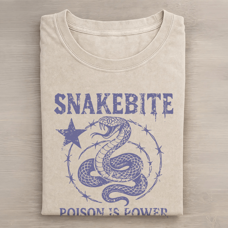 SNAKEBITE Unisex T-Shirt mit Schlangengrafik im Vintage-Stil, gewaschen - Aprikose - 5XL - image 1