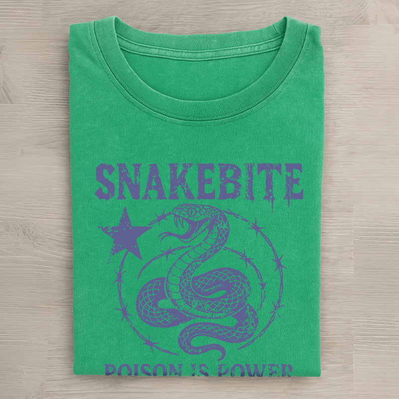 SNAKEBITE Unisex T-Shirt mit Schlangengrafik im Vintage-Stil, gewaschen - Grün - 5XL - image 2