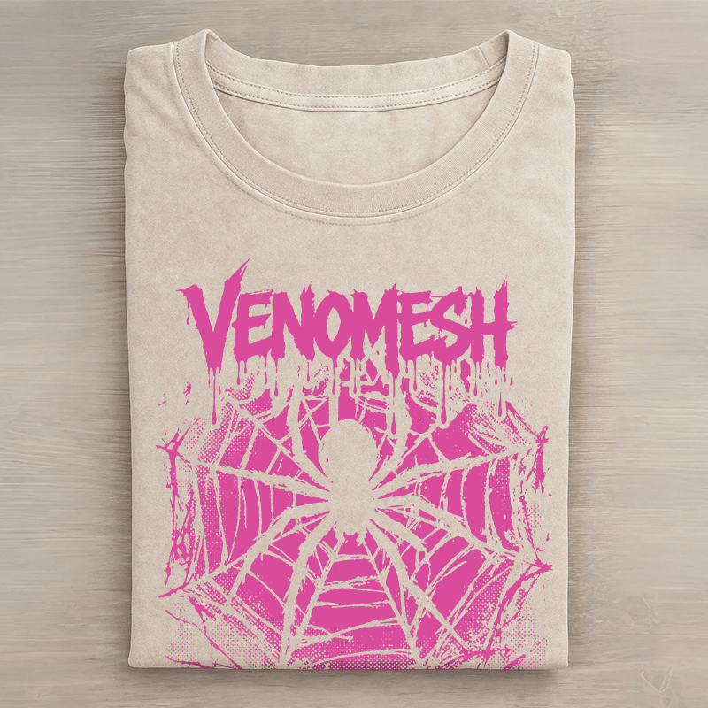 VENOMESH Unisex-T-Shirt mit Spider-Grafik im Vintage-Stil - Aprikose - 5XL - image 2