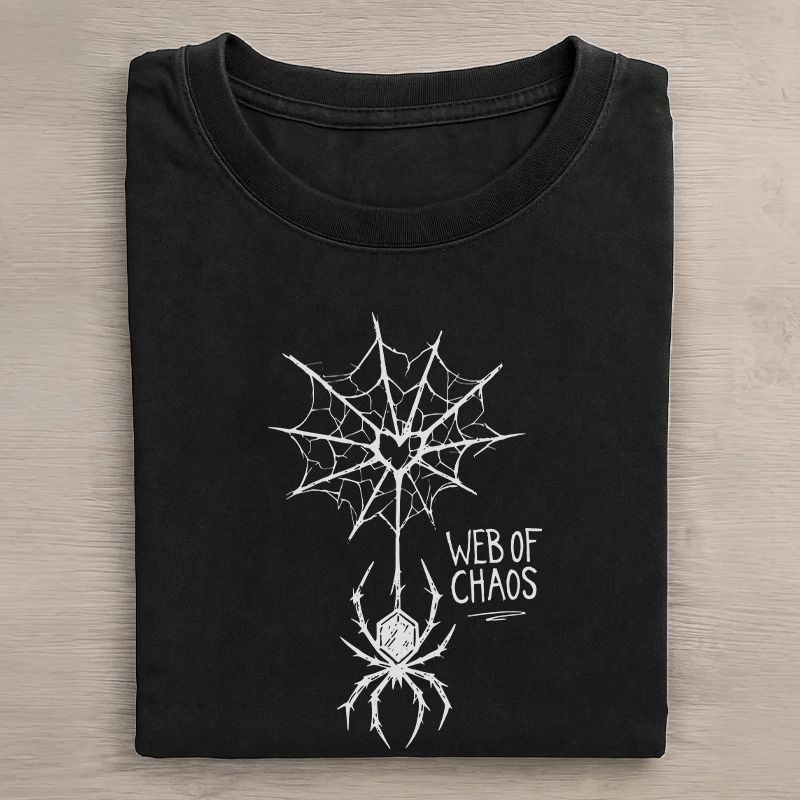 WEB OF CHAOS Spinnen-Grafik Unisex Vintage Washed T-Shirt - Schwarz - 5XL - image 1
