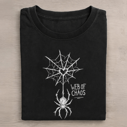 WEB OF CHAOS Spinnen-Grafik Unisex Vintage Washed T-Shirt - Schwarz - 5XL - image 1