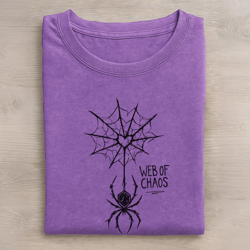 WEB OF CHAOS Spinnen-Grafik Unisex Vintage Washed T-Shirt - Lila - 5XL - image 3