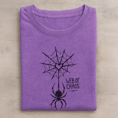 WEB OF CHAOS Spinnen-Grafik Unisex Vintage Washed T-Shirt - Lila - 5XL - image 3