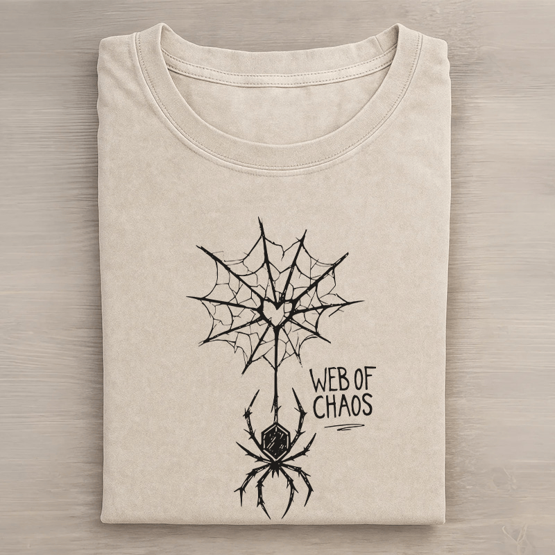 WEB OF CHAOS Spinnen-Grafik Unisex Vintage Washed T-Shirt - Aprikose - 5XL - image 2