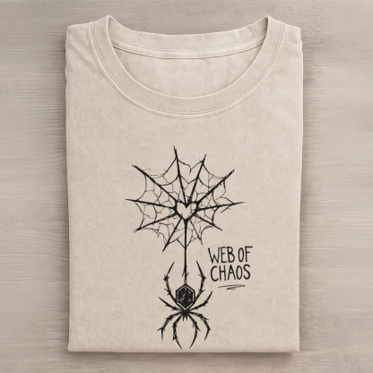 WEB OF CHAOS Spinnen-Grafik Unisex Vintage Washed T-Shirt - Aprikose - 5XL - image 2