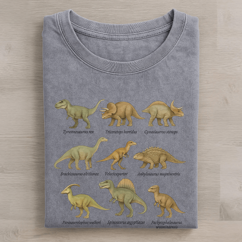 Dino Squad Grafik Unisex Vintage Washed T-Shirt - Grau - 5XL - image 2