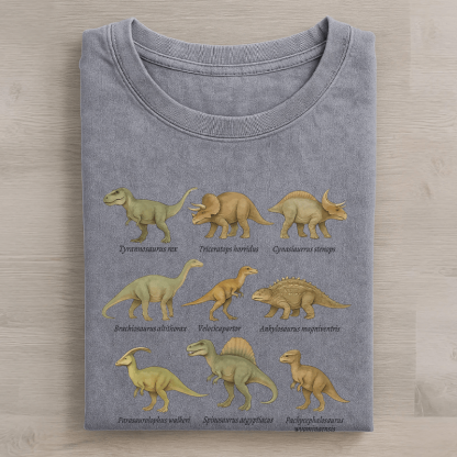 Dino Squad Grafik Unisex Vintage Washed T-Shirt - Grau - 5XL - image 2