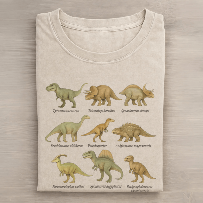 Dino Squad Grafik Unisex Vintage Washed T-Shirt - Aprikose - 5XL - image 1