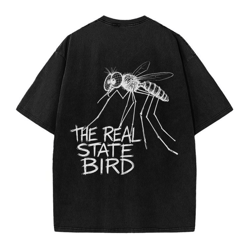 THE REAL STATE BIRD Mosquito Grafik Unisex Vintage Washed T-Shirt - Black - 5XL - image 4