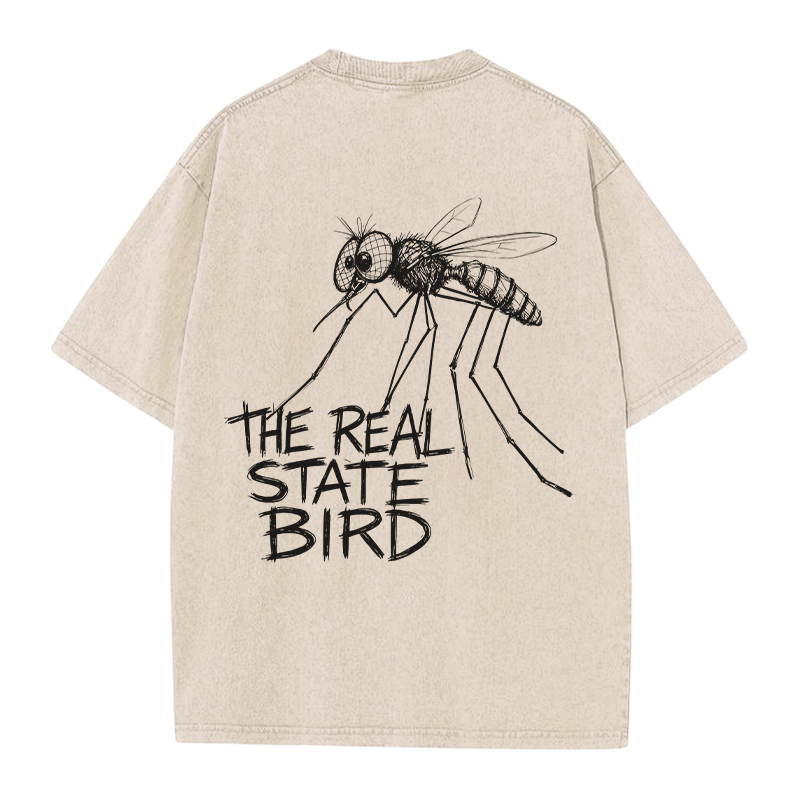 THE REAL STATE BIRD Mosquito Grafik Unisex Vintage Washed T-Shirt - Apricot - 5XL - image 2