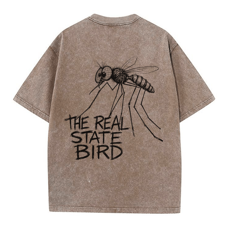THE REAL STATE BIRD Mosquito Grafik Unisex Vintage Washed T-Shirt - Brown - 5XL - image 3
