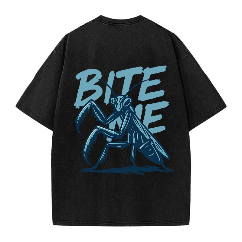 BITE HARD Mantis Grafik Unisex Vintage gewaschenes T-Shirt - Black - 5XL - image 4