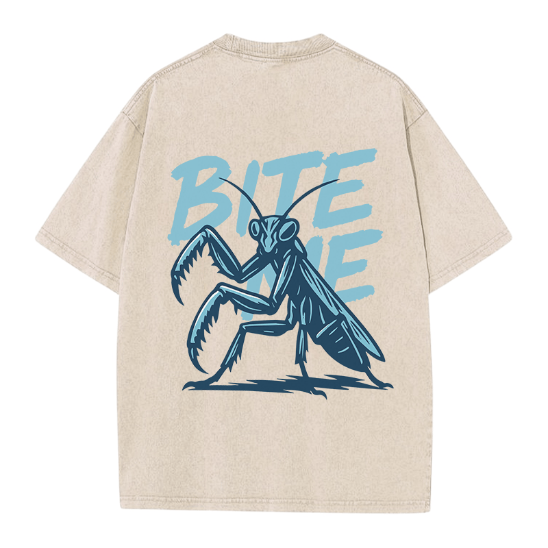 BITE HARD Mantis Grafik Unisex Vintage gewaschenes T-Shirt - Apricot - 5XL - image 3